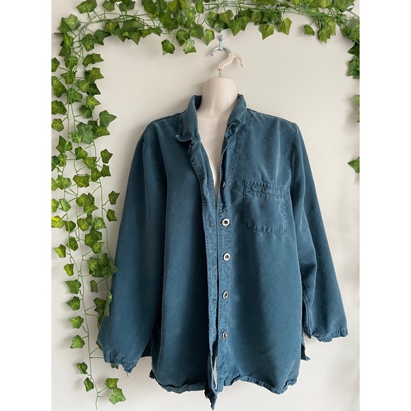 Vintage Tops - 🌿 90’s Vintage Oversized Teal Chambray Overlay Shirt